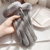 Warm Gloves for Women Winter Fleece-lined Thick Suede Autumn and Winter Cold-Proof Touch Screen New Cycling Ski Riding Gloves