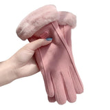 Warm Gloves for Women Winter Fleece-lined Thick Suede Autumn and Winter Cold-Proof Touch Screen New Cycling Ski Riding Gloves