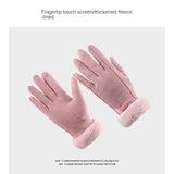 Warm Gloves for Women Winter Fleece-lined Thick Suede Autumn and Winter Cold-Proof Touch Screen New Cycling Ski Riding Gloves