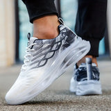 Men's Trendy Air Cushion Sneakers With Wing Pattern Shock Absorption Non Slip Lace Up Comfy For Outdoor Running Workout Hiking All Seasons