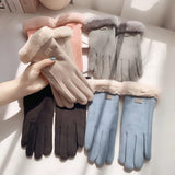 Warm Gloves for Women Winter Fleece-lined Thick Suede Autumn and Winter Cold-Proof Touch Screen New Cycling Ski Riding Gloves