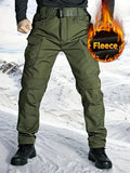 Men's Multi Pocket Fleece Warm Tactical Pants, Loose Casual Outdoor Pants, Men's Work Pants, Suitable For Hiking, Camping, And Hiking